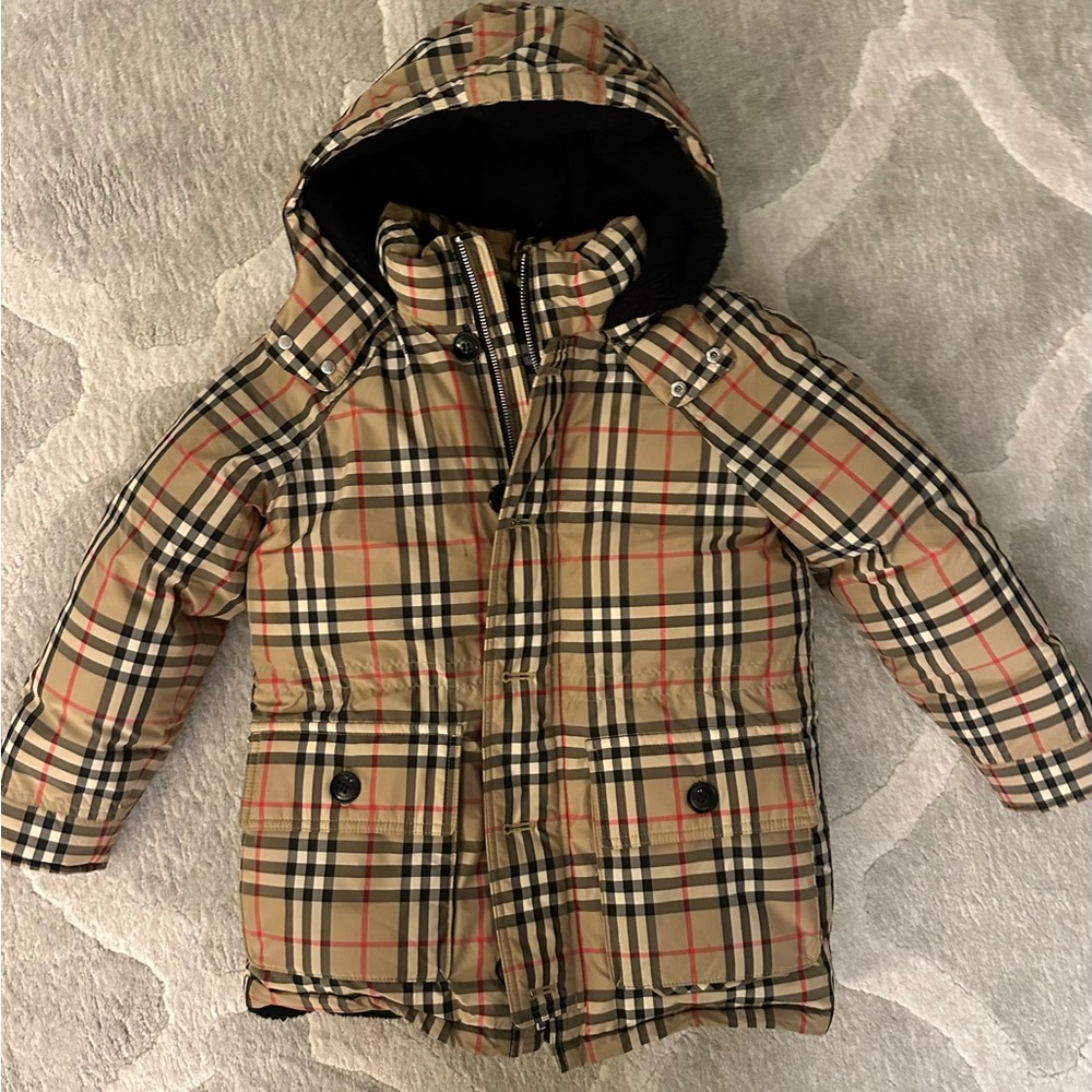 Burberry Check Hooded Down Puffer Jacket (Kids)